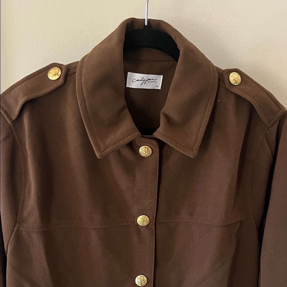 Carly Jean Los Angeles Brown Military-Inspired Blazer with Gold Buttons